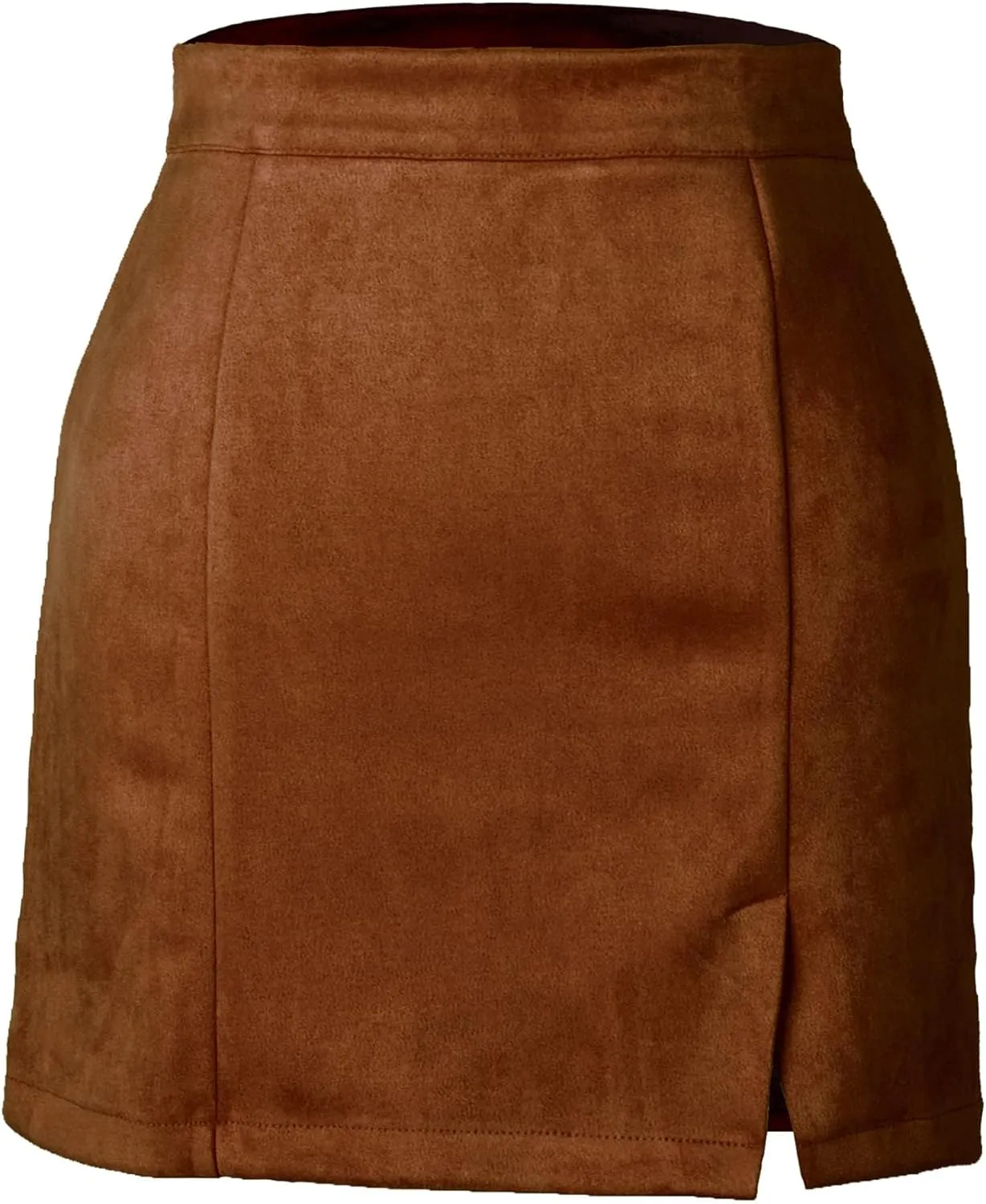 Umenlele Women's Basic Split Hem High Waist Suede Mini Pencil Bodycon Skirt