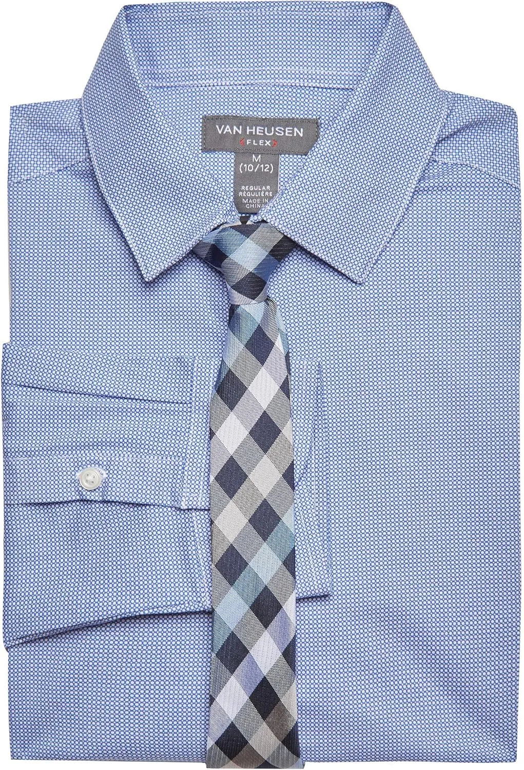 Van Heusen Boys' Long Sleeve Collared Button-Down Dress Shirt and Tie Set