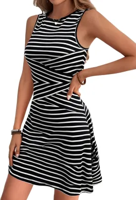 Verdusa Women's Casual Dresses 2025 Sleeveless Striped Mini Dress High Waisted A Line Dresses