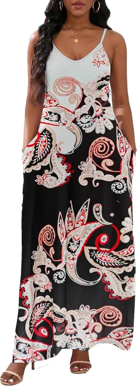 vunahzma Womens Casual Fashion Sleeveless Plus Size Loose Long Sexy Maxi Dress with Pockets