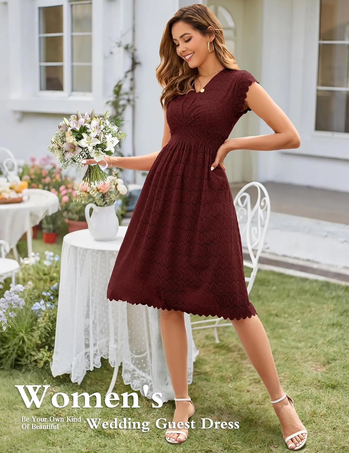 Wedtrend Women's Prom Dress 2025 Floral Summer Wedding Guest Dress Ruffle Sleeve Bridesmaid Formal Cocktail Dresses