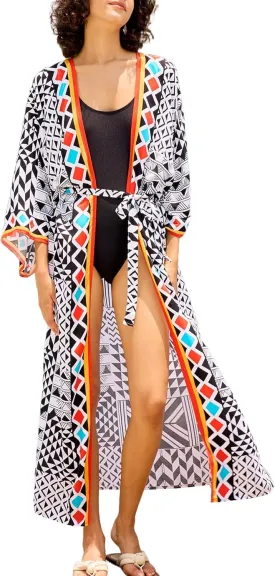 Women Casual Open Front Lightweight Cardigan Long Beach Kimono Cover Up