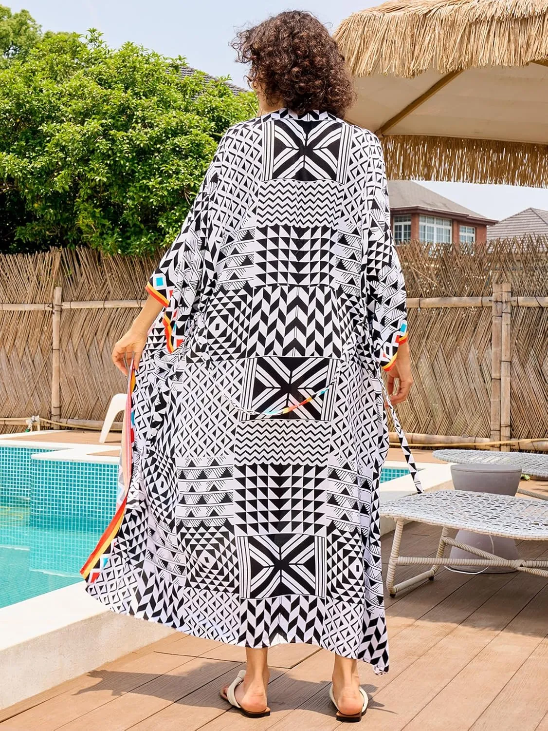 Women Casual Open Front Lightweight Cardigan Long Beach Kimono Cover Up