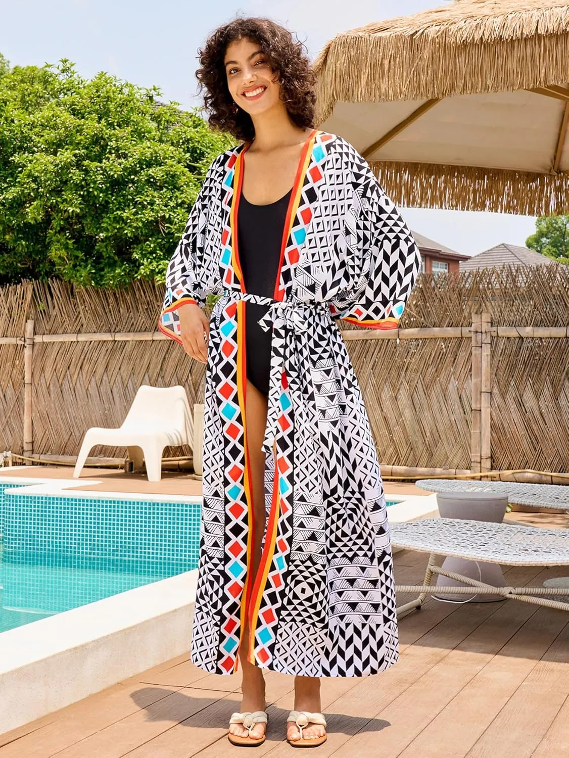 Women Casual Open Front Lightweight Cardigan Long Beach Kimono Cover Up
