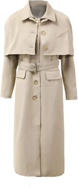 Women Coat Doufeng Two-Piece Long Trench Solid Single Breasted Trenchcoats Lapel High Street Jacket