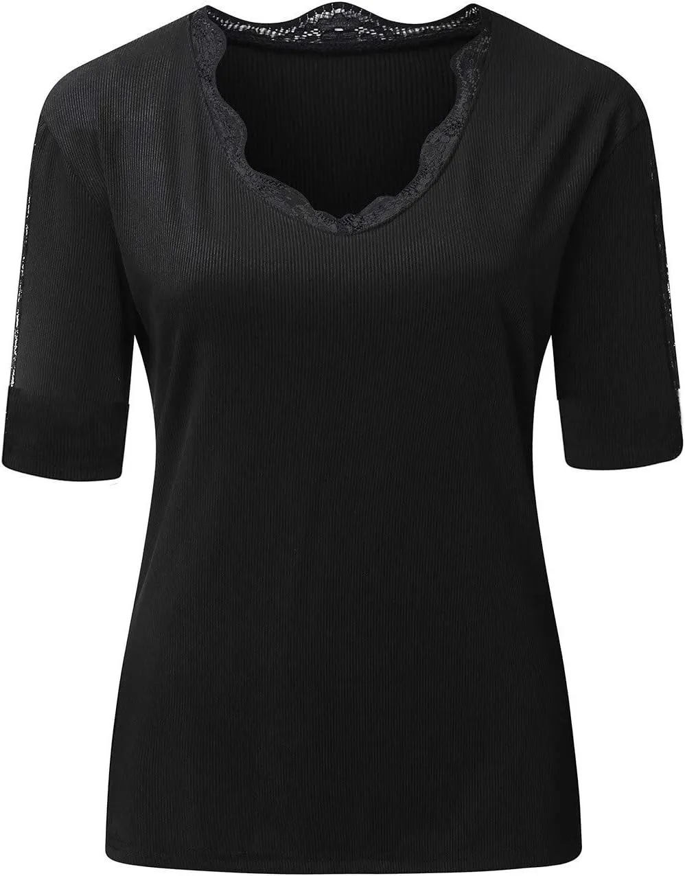Women Pullover Blouse Short Off Sleeved Shoulder Commuting Bottoming Lace V-Neck Women's Blouse Shirt Pack for