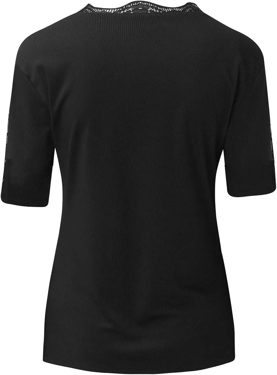 Women Pullover Blouse Short Off Sleeved Shoulder Commuting Bottoming Lace V-Neck Women's Blouse Shirt Pack for