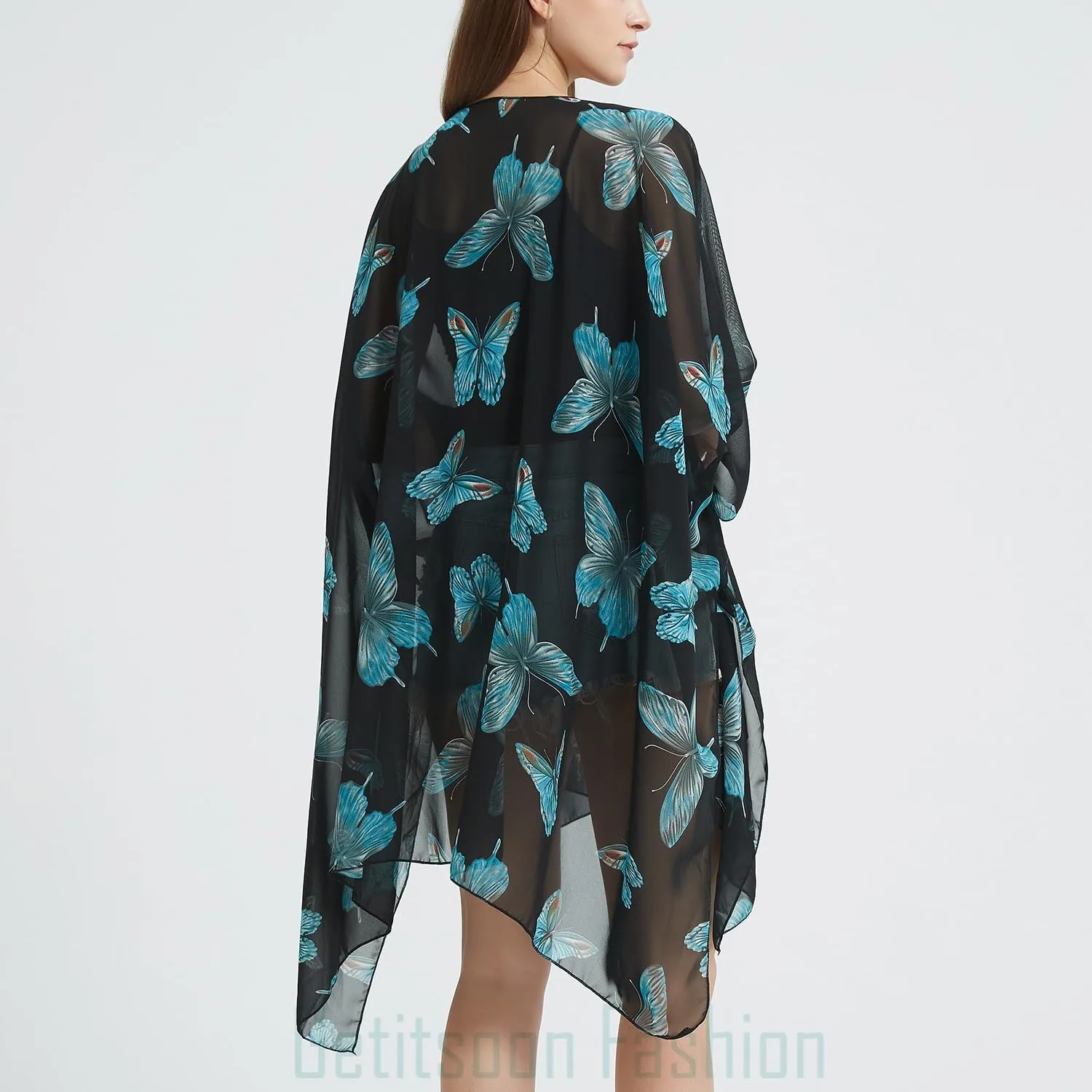 Women's Bohemian Floral Chiffon Beach Cover up Swimsuit Kimono Summer Swimwear Cardigans