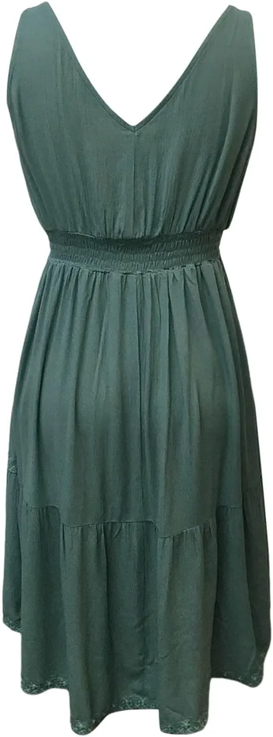Women's Boho Floral Dress Sexy V Neck Spaghetti Strap Mini Sundress Lace High Low Hem Front Tie Western Vacation Dresses