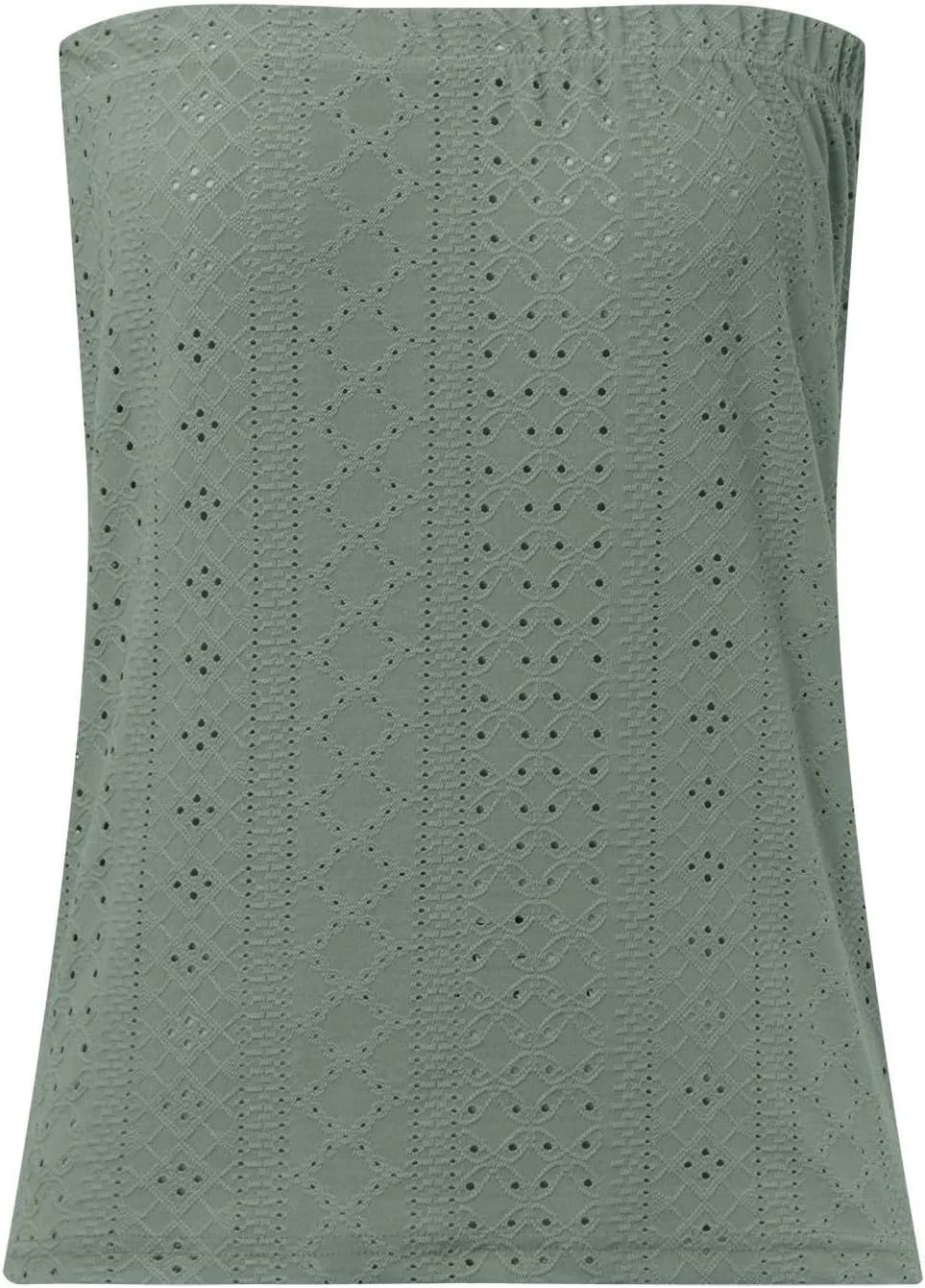 Women's Flowy Tube Tops Loose Fit Casual Strapless Shirts Eyelet Embroidery Lace Bandeau Tank Top Sleeveless Backless