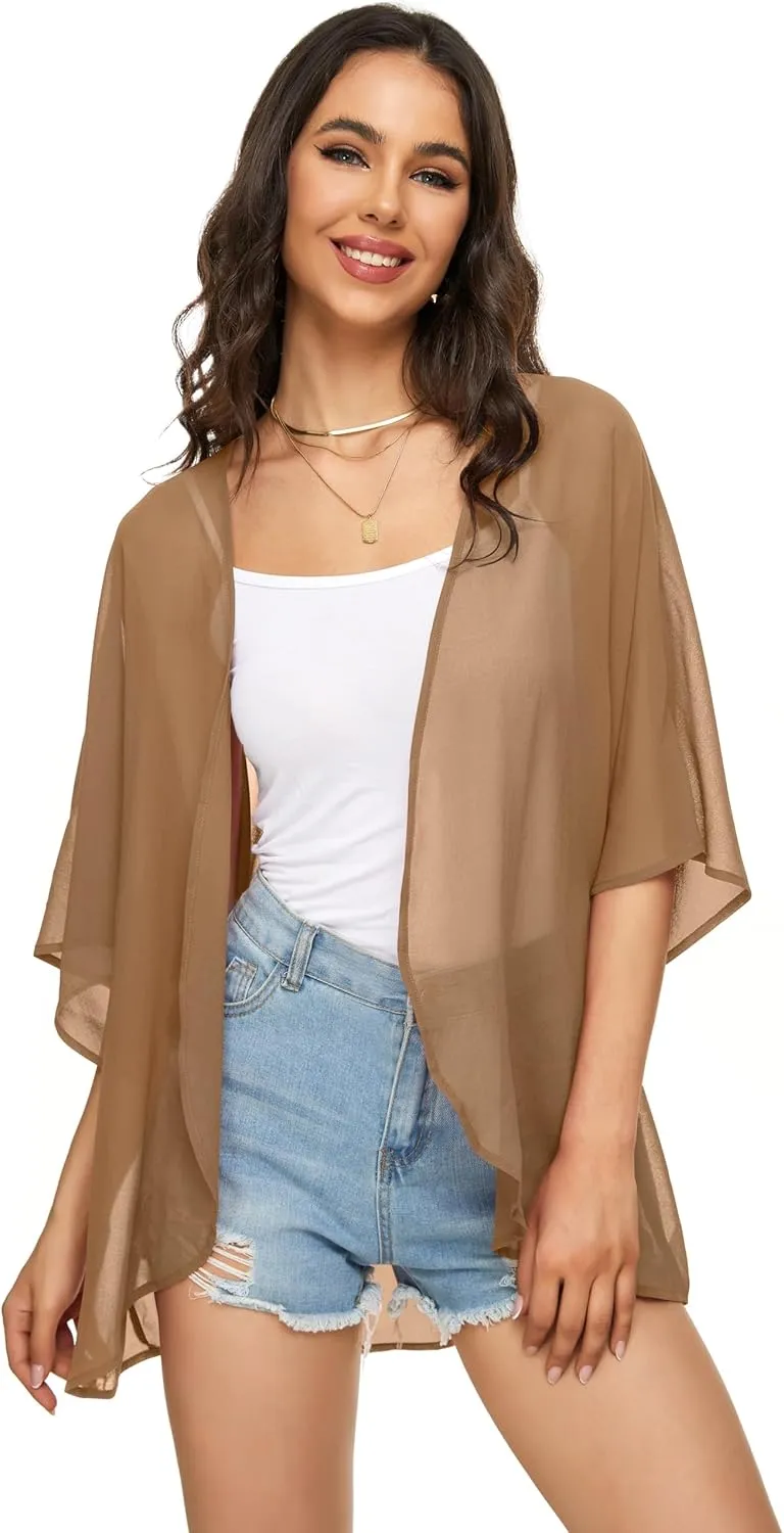 Womens Kimono Cardigans Beach Cover ups Swimwear Puff Sleeve Loose Casual Summer Tops