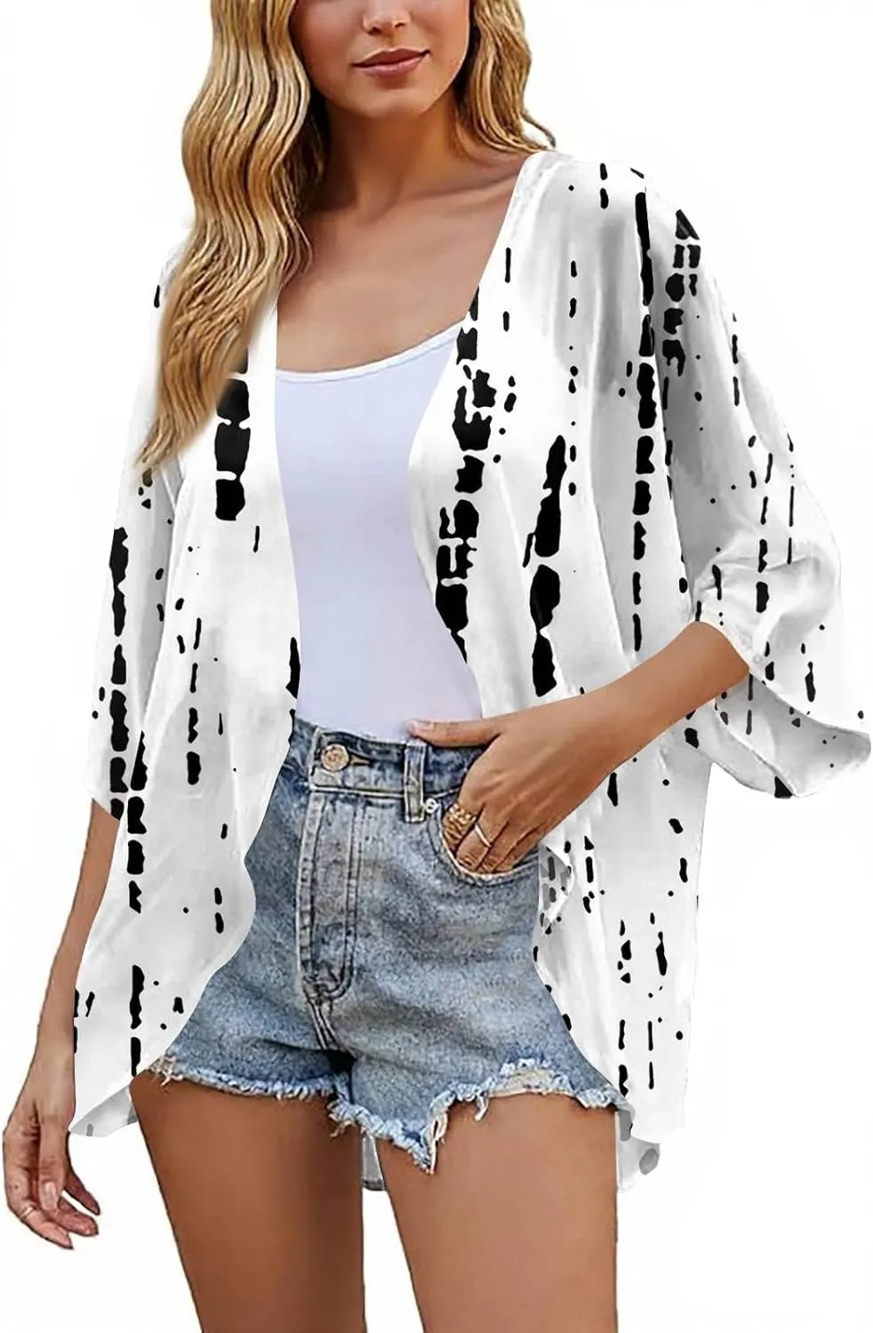 Womens Kimono Cardigans Beach Cover ups Swimwear Puff Sleeve Loose Casual Summer Tops