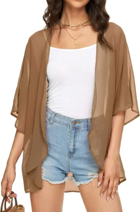 Womens Kimono Cardigans Beach Cover ups Swimwear Puff Sleeve Loose Casual Summer Tops