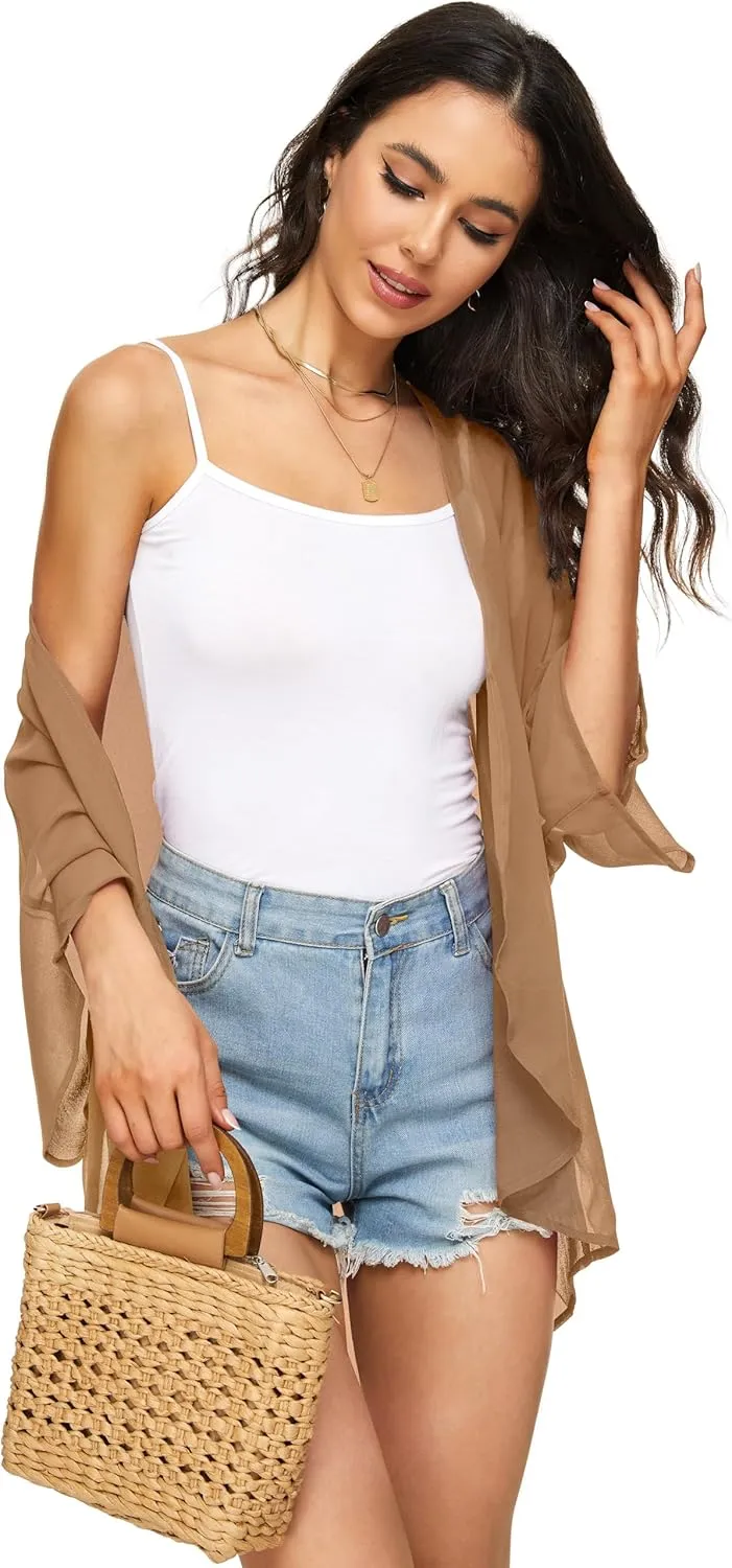 Womens Kimono Cardigans Beach Cover ups Swimwear Puff Sleeve Loose Casual Summer Tops