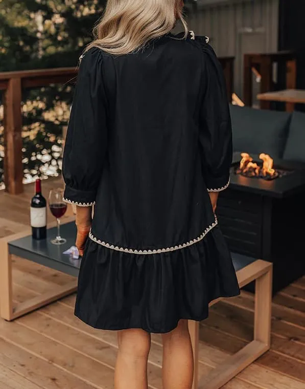 Women's Ruffle Mini Dress Short Sleeve Button Down Cute Babydoll Tiered Dress