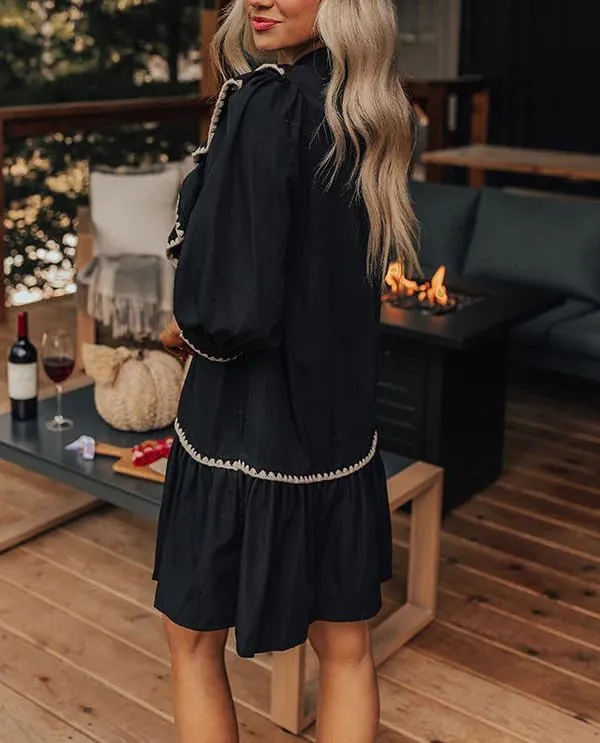 Women's Ruffle Mini Dress Short Sleeve Button Down Cute Babydoll Tiered Dress