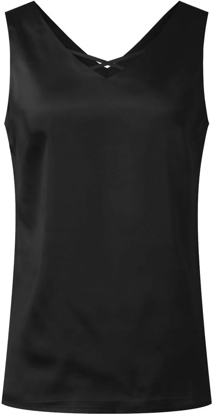 Womens Silk Satin V Neck Tank Tops Casual Cami Summer Sleeveless Camisole Blouses Elegant Formal Dressy Tank Shirt