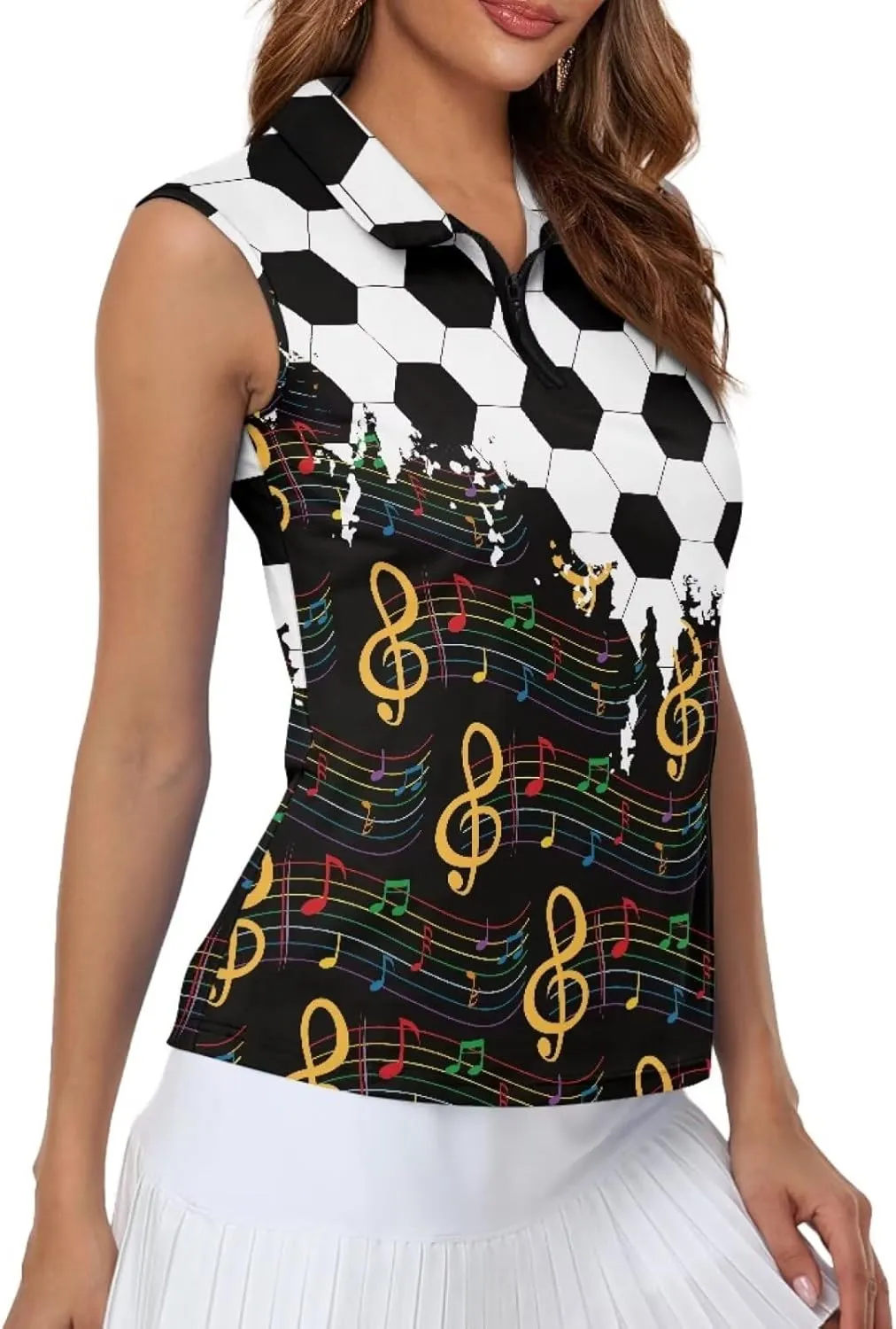 Womens Sleeveless Golf Shirts Zip Up V Neck Workout Tank Tops Quick Dry Lightweight Athletic Tops