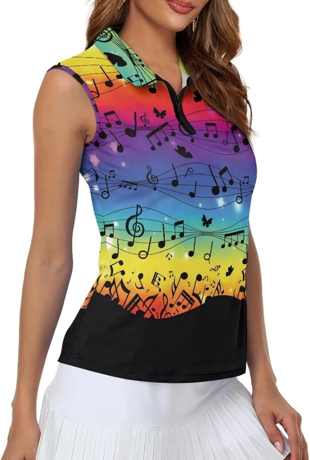 Womens Sleeveless Golf Shirts Zip Up V Neck Workout Tank Tops Quick Dry Lightweight Athletic Tops