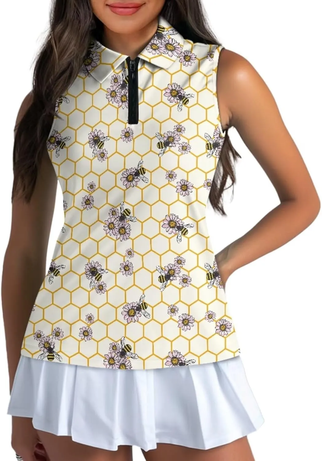 Womens Sleeveless Golf Shirts Zip Up V Neck Workout Tank Tops Quick Dry Lightweight Athletic Tops
