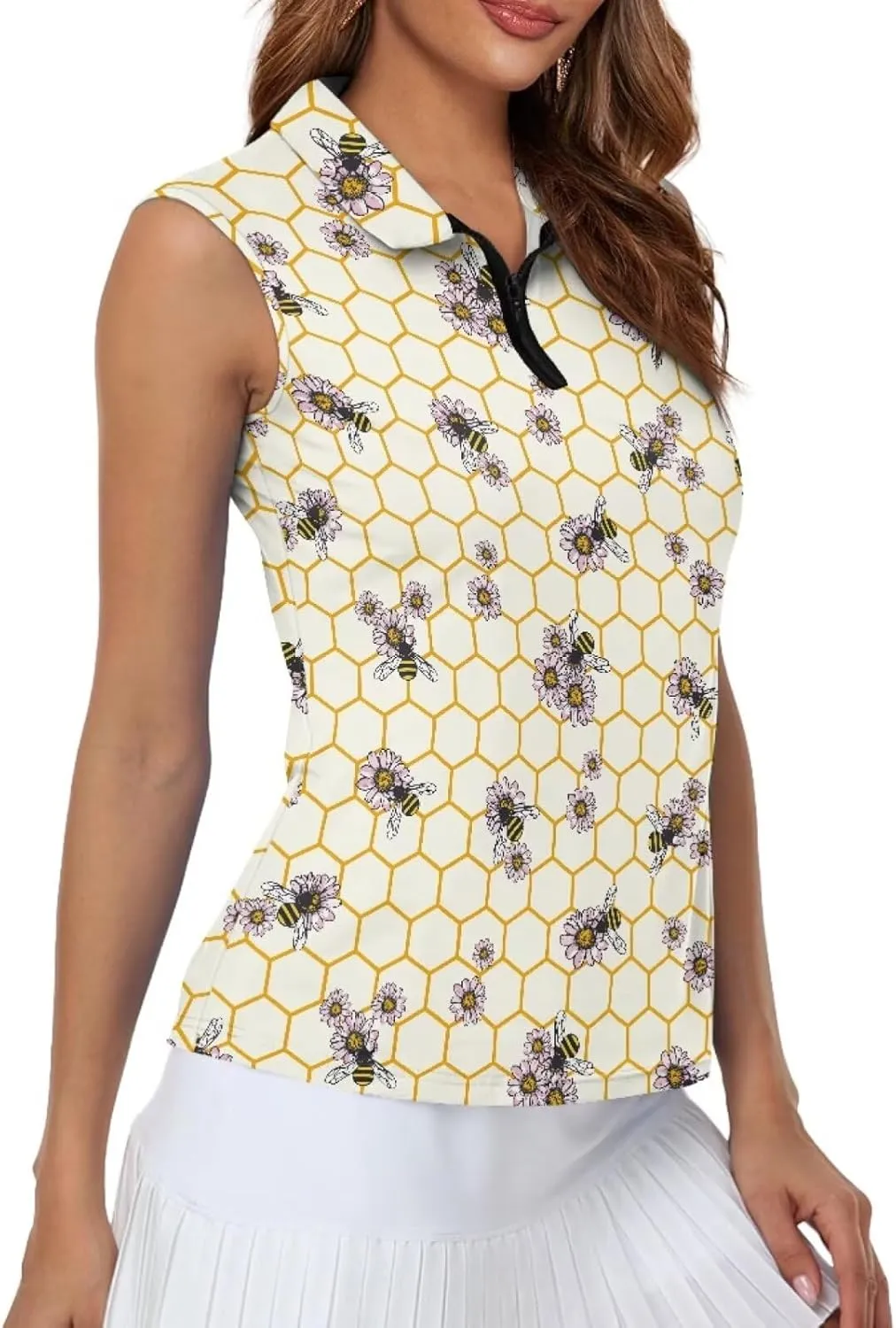 Womens Sleeveless Golf Shirts Zip Up V Neck Workout Tank Tops Quick Dry Lightweight Athletic Tops