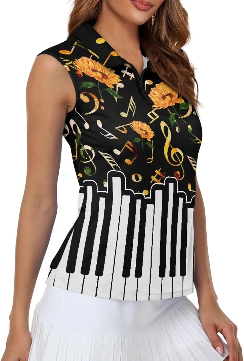 Womens Sleeveless Golf Shirts Zip Up V Neck Workout Tank Tops Quick Dry Lightweight Athletic Tops