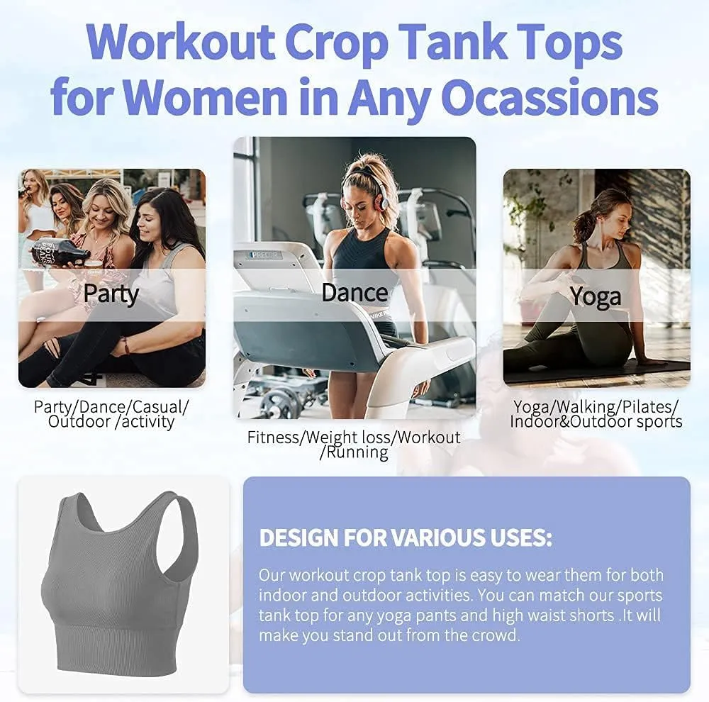 Workout Crop Tank Tops for Women Solid Comfort Sleeveless Shirts for Casual Sports Fitness Yoga Reversible Ribbed Tops