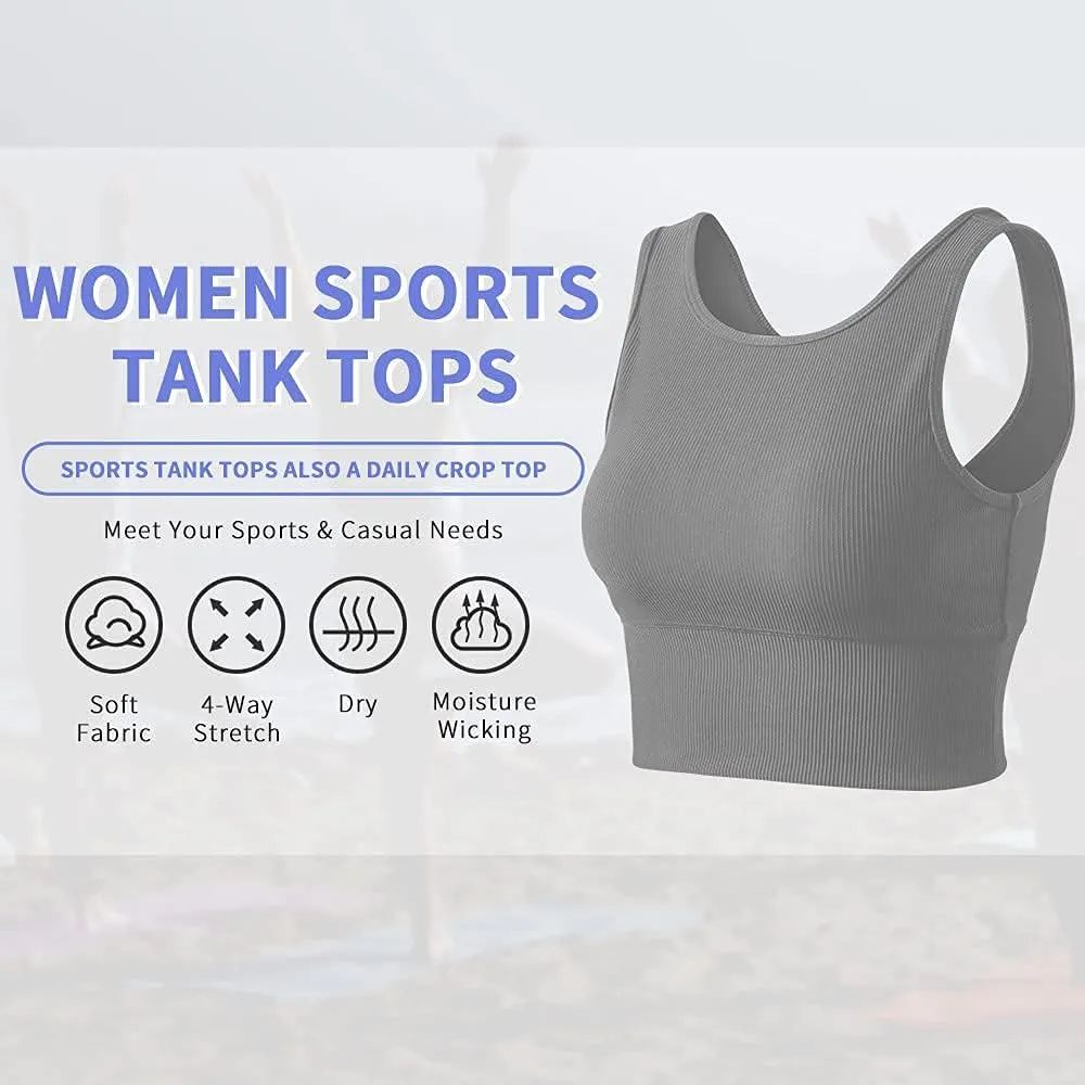 Workout Crop Tank Tops for Women Solid Comfort Sleeveless Shirts for Casual Sports Fitness Yoga Reversible Ribbed Tops