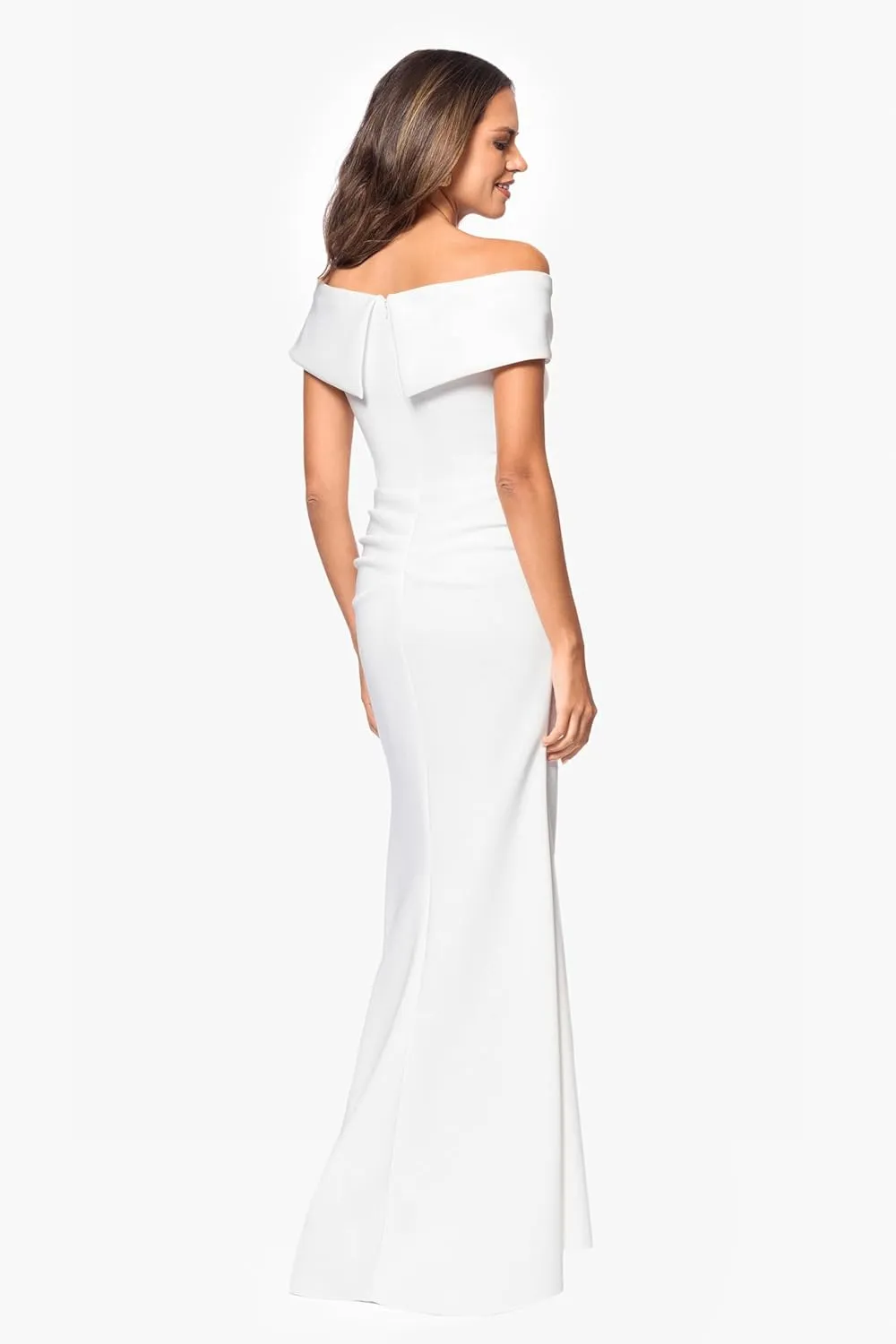 Xscape Women's Long Off Shoulder Sweetheart Neck Side Ruffle Gown