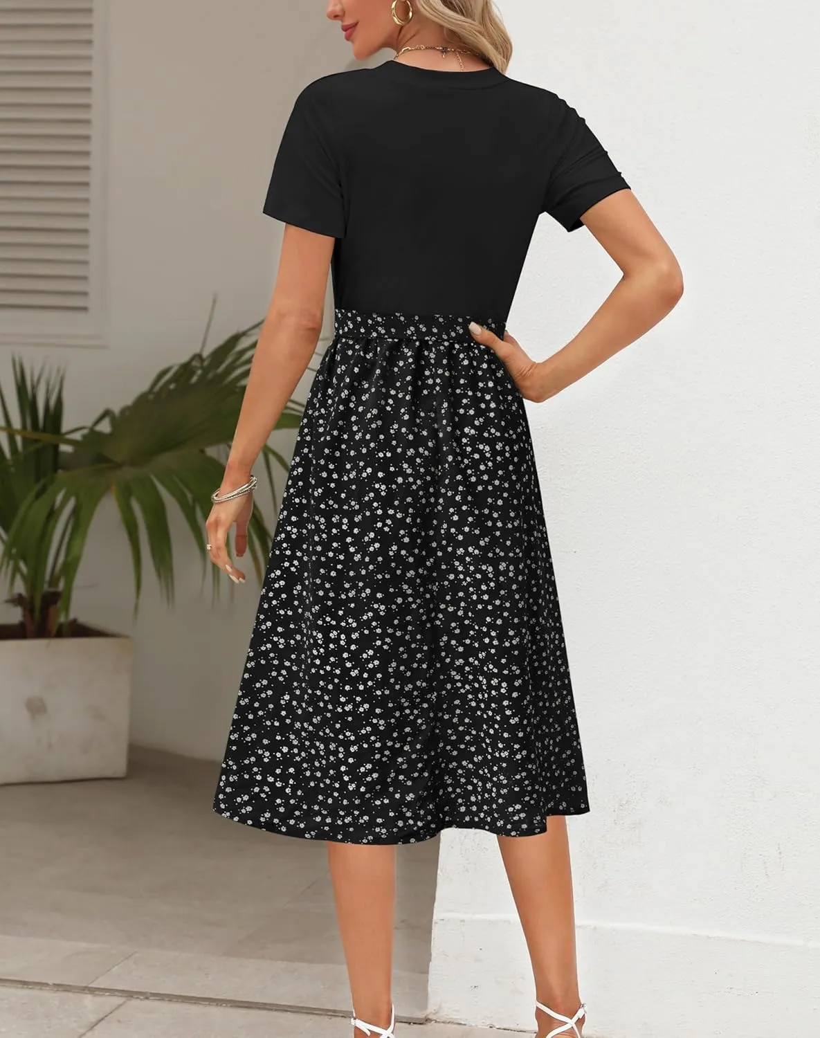 Zattcas Women 2025 Summer Dress Short Sleeve Ribbed Teacher Church Modest Business Casual Work Outfits Midi Dress