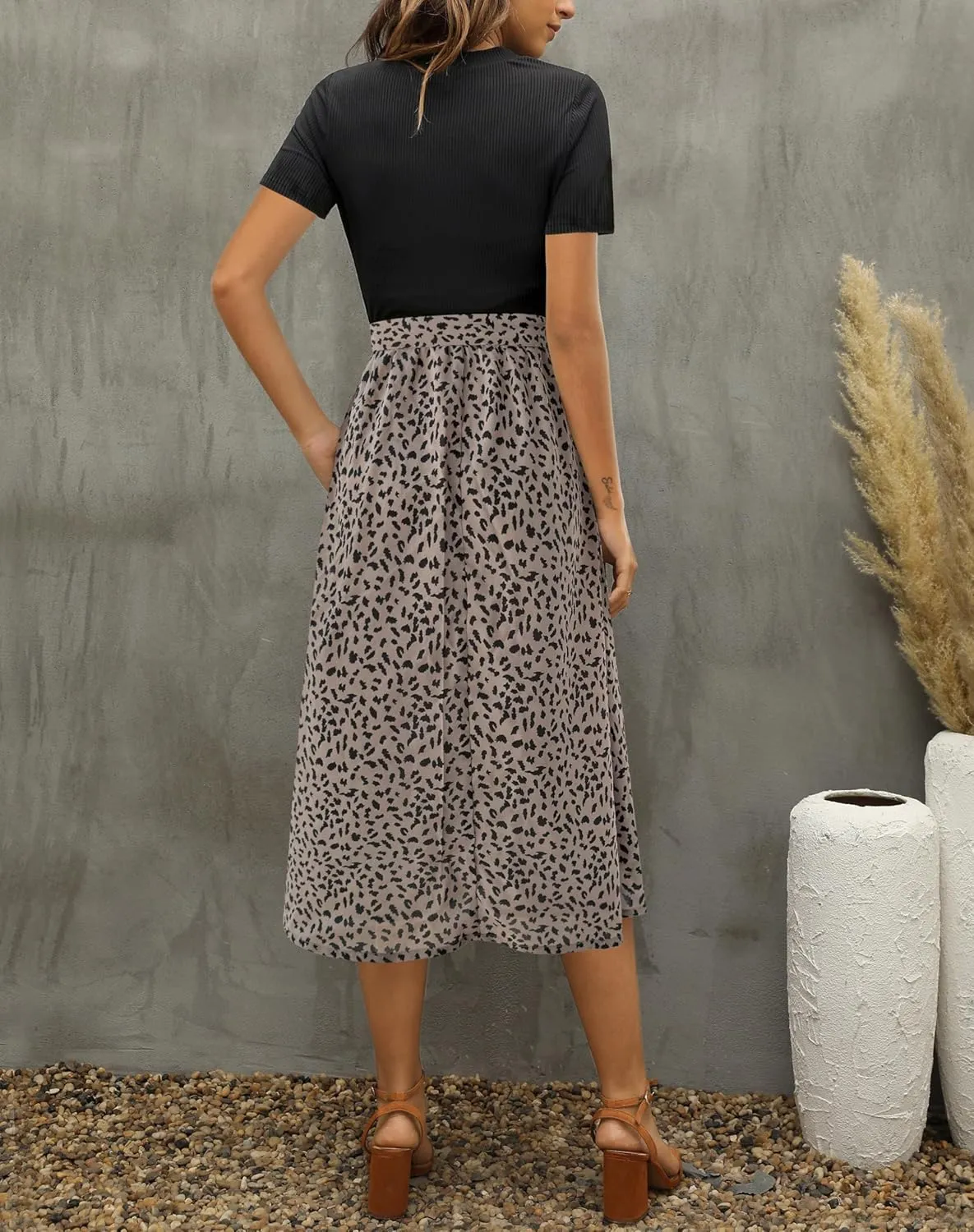 Zattcas Women 2025 Summer Dress Short Sleeve Ribbed Teacher Church Modest Business Casual Work Outfits Midi Dress